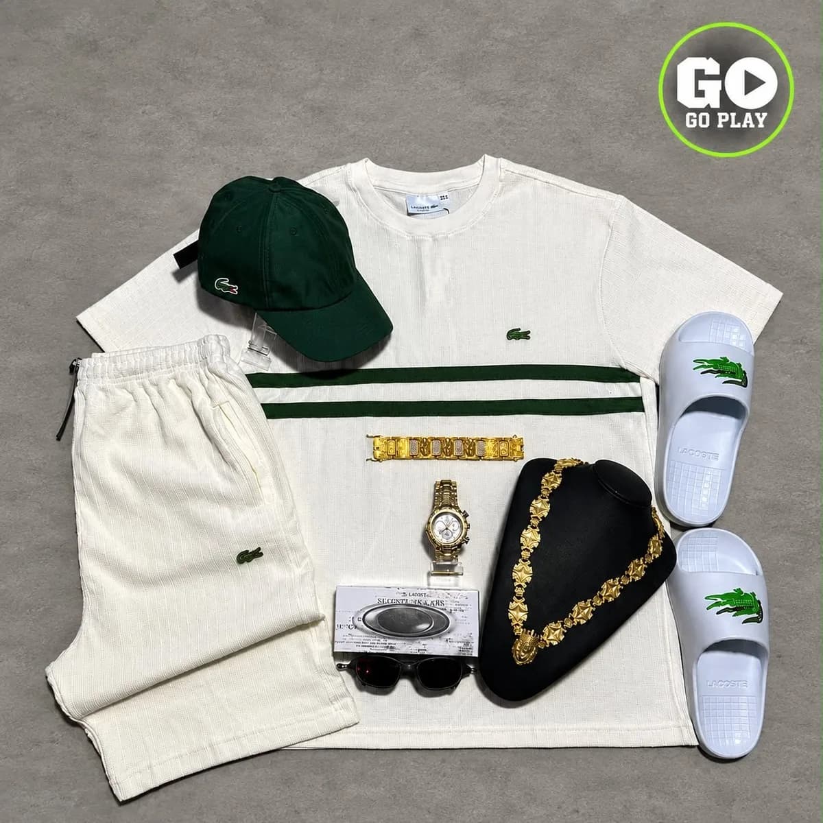 Conjunto Lacoste listras verdes