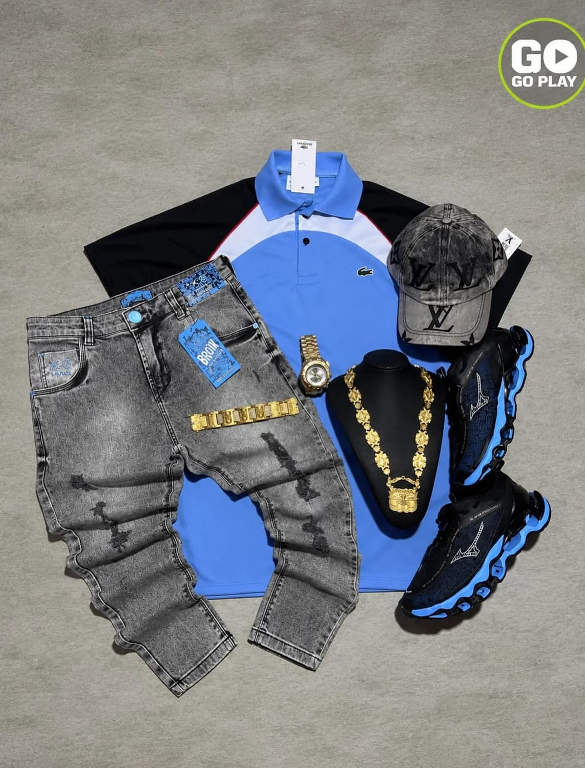 Polo Lacoste azul e azul-marinho