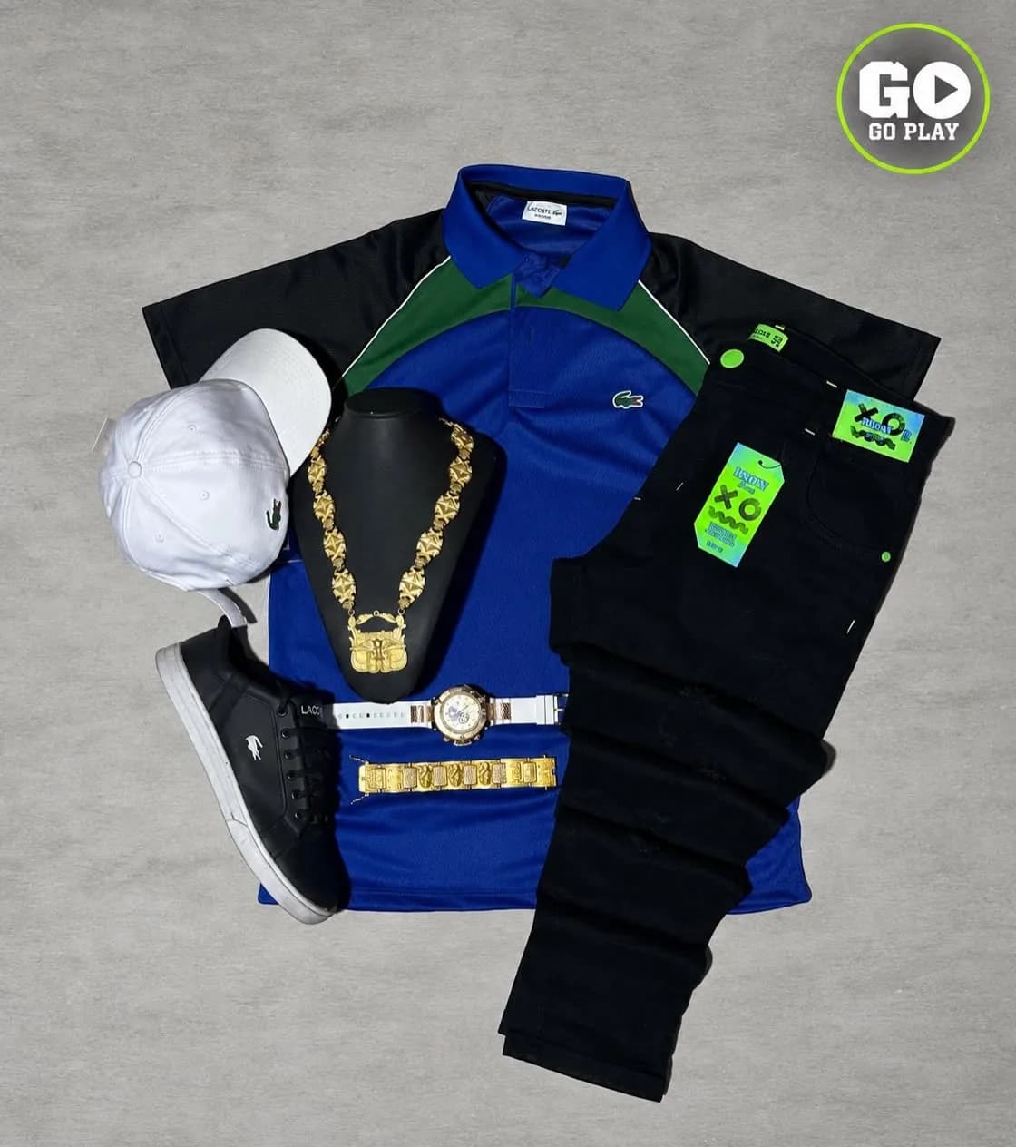 Polo Lacoste azul royal e verde
